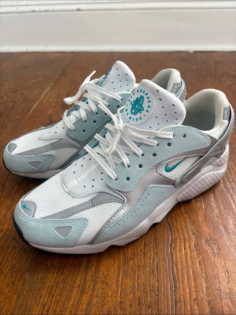 Nike Air Huarache Men's Athletic Sneakers in White and Light Blue